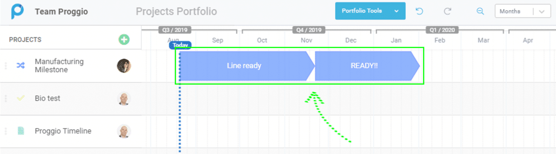 difference between milestones and target dates in proggio project plan with milestones