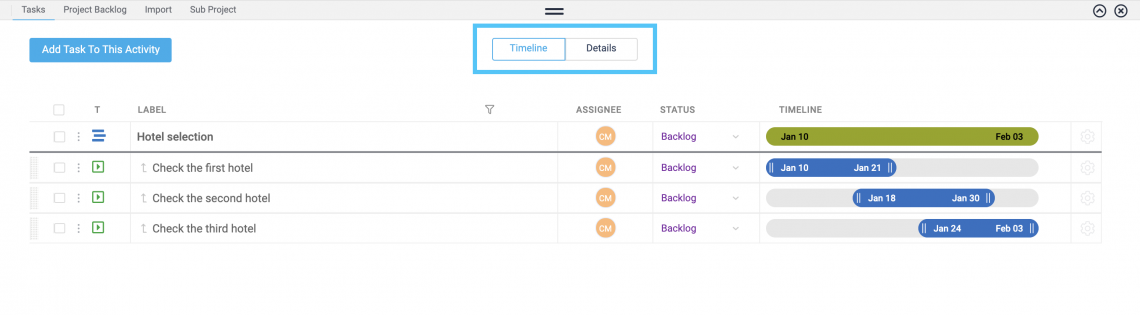 Timeline or Details Toggle