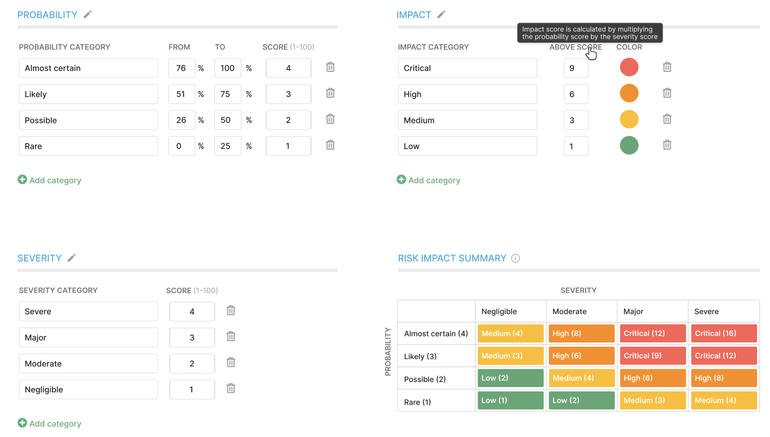 Risk management settings