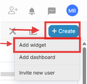 Add Widget button in Proggio dashboard