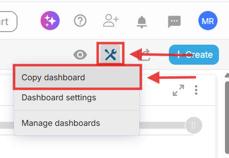 Copy existing dashboard option in Proggio tools menu