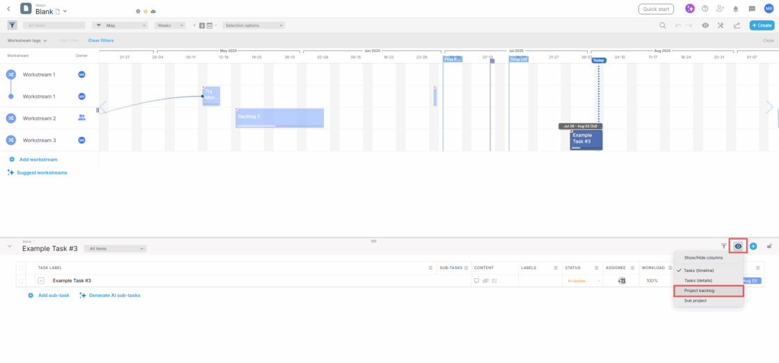 Split Screen Select Backlog Items