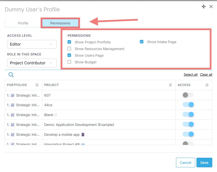 User Permissions Tab