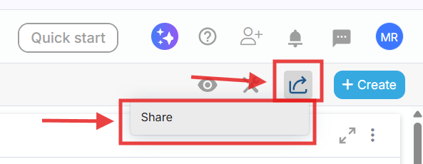 Share icon in Proggio dashboard