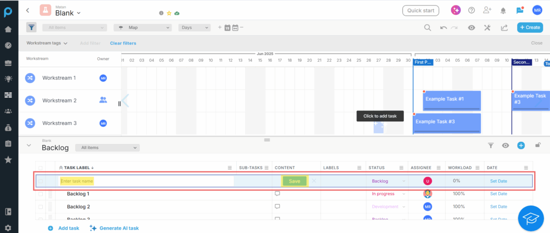 Adding a Backlog Task to the Map View