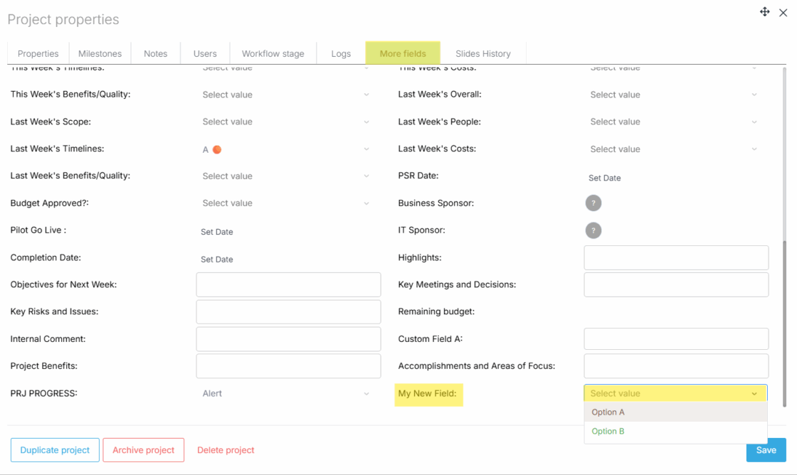 Project More Fields