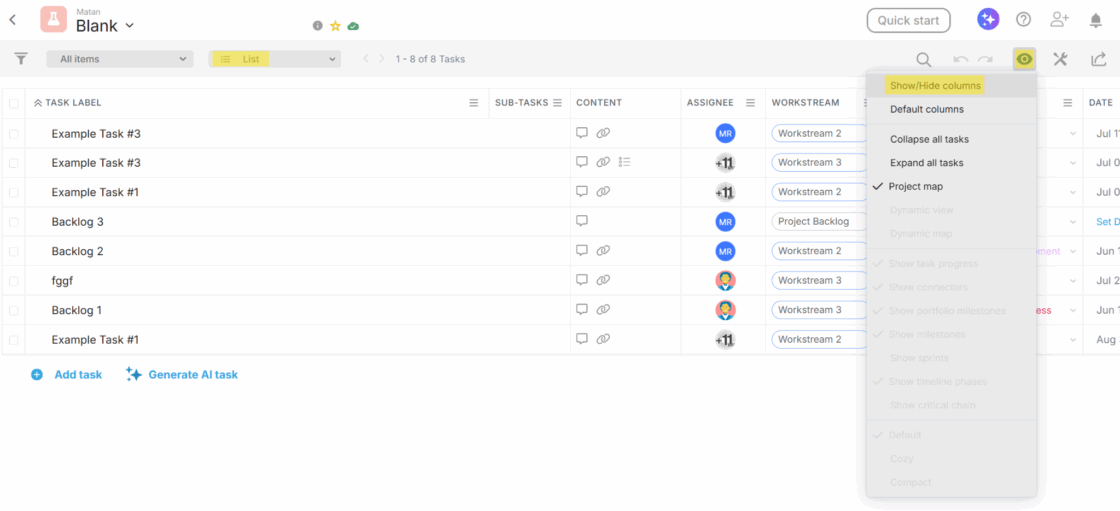 Show/Hide Columns