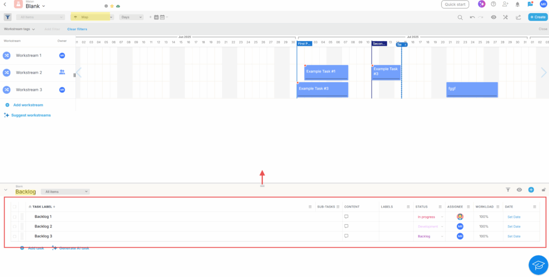 Split Screen Backlog Items