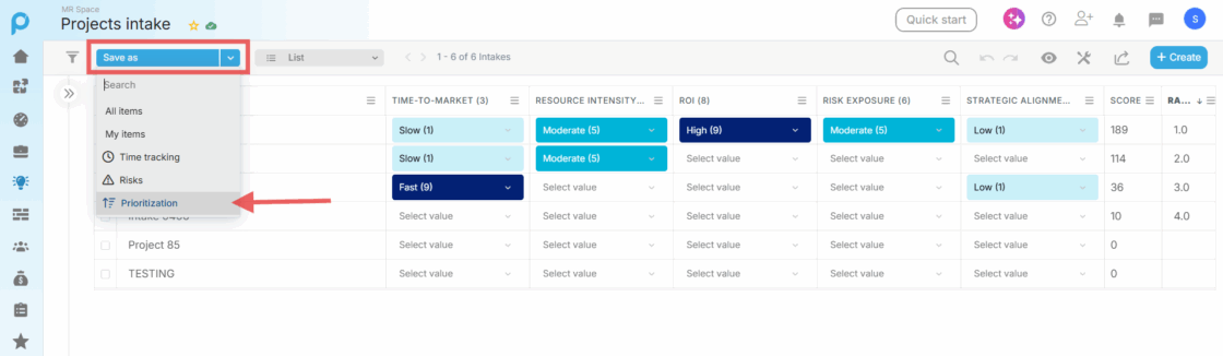 Intake Prioritization View