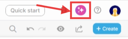 Screenshot showing the colored stars ✨ icon in the top-right corner used to reopen the AI chat window in Proggio.
