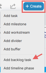 Adding a backlog task in Proggio Timeline view