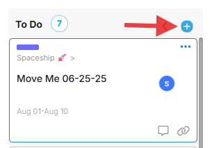 Adding a task to a status column in Proggio Board View