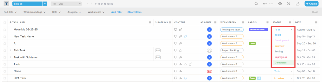 Updating task data inline in Proggio List View