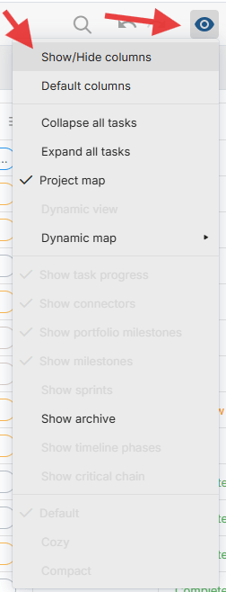 Show/Hide columns option in Proggio List View