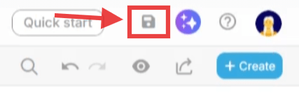Screenshot showing the top-right corner of Proggio with the colorful stars ✨ icon and the Save 💾 My Work icon for saving your project.