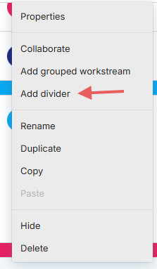 Adding a visual divider between workstreams in Proggio Timeline view