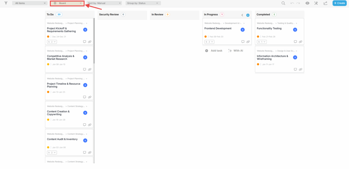 Board View Kanban