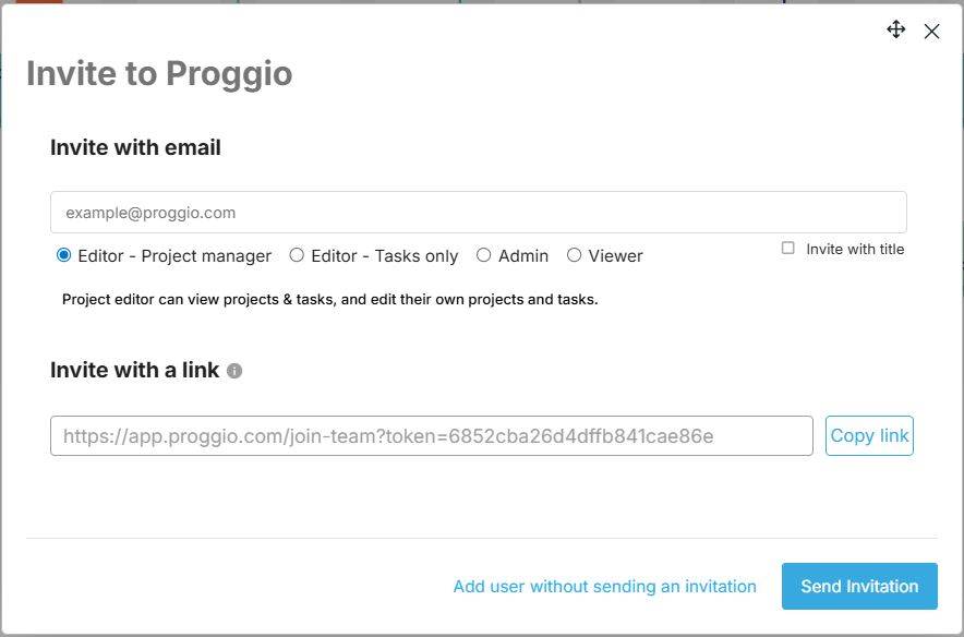 Invitation dialog panel
