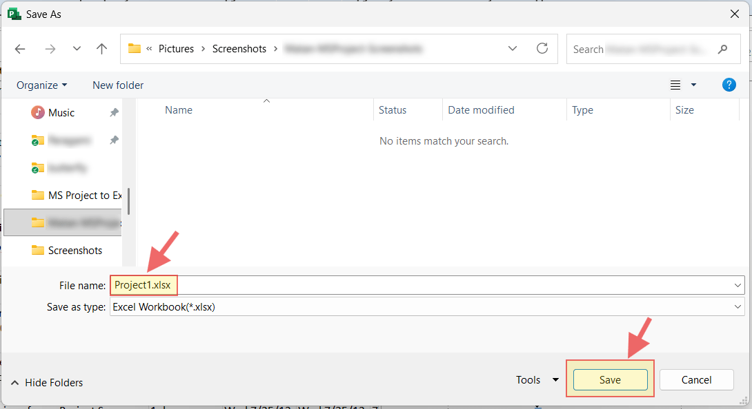 Windows save file dialog box for naming and saving the Excel file